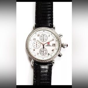 Michele Womens Stainless Steel Diamond Chronograph Round Watch With Straps